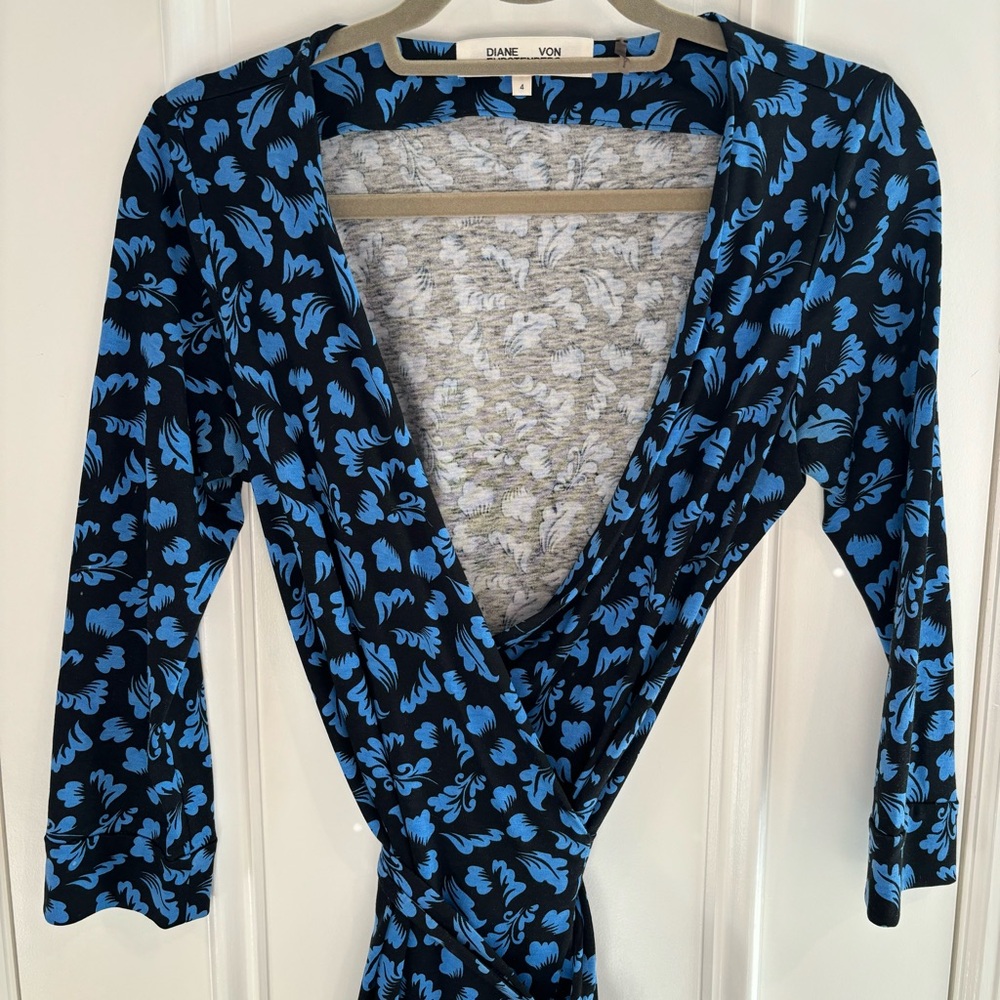 Diane von Furstenberg Blue Floral Wrap Dress